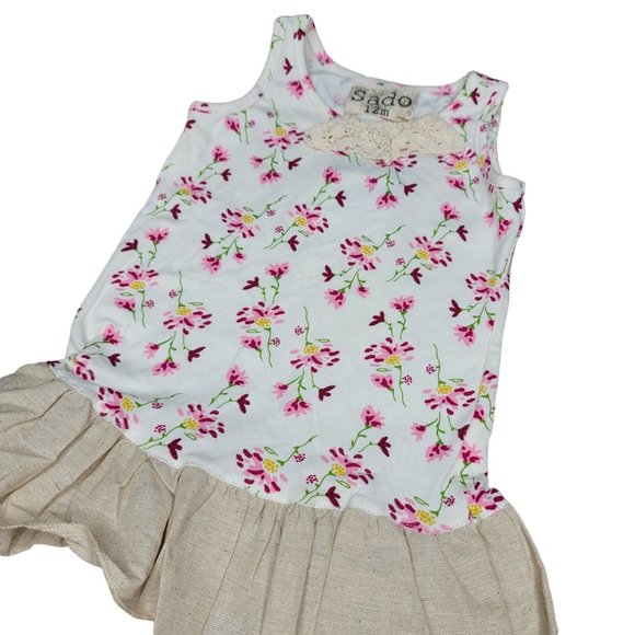 Sado NWT floral tank top with linen peplum ruffle hem and lace detail size 12m - Picture 2 of 4